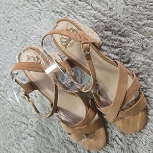 FERGALICIOUS by Fergie tan espadrilles block heels strappy sandals
